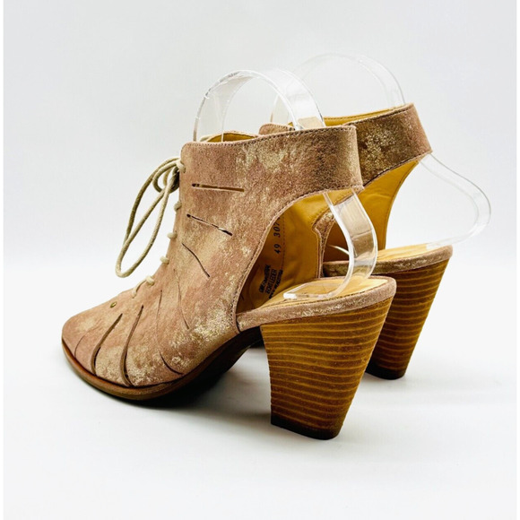 Paul Green Shoes Womens 7.5 Gold Leather Causal Cage Lace Up Open Toe Sandals - Picture 5 of 12